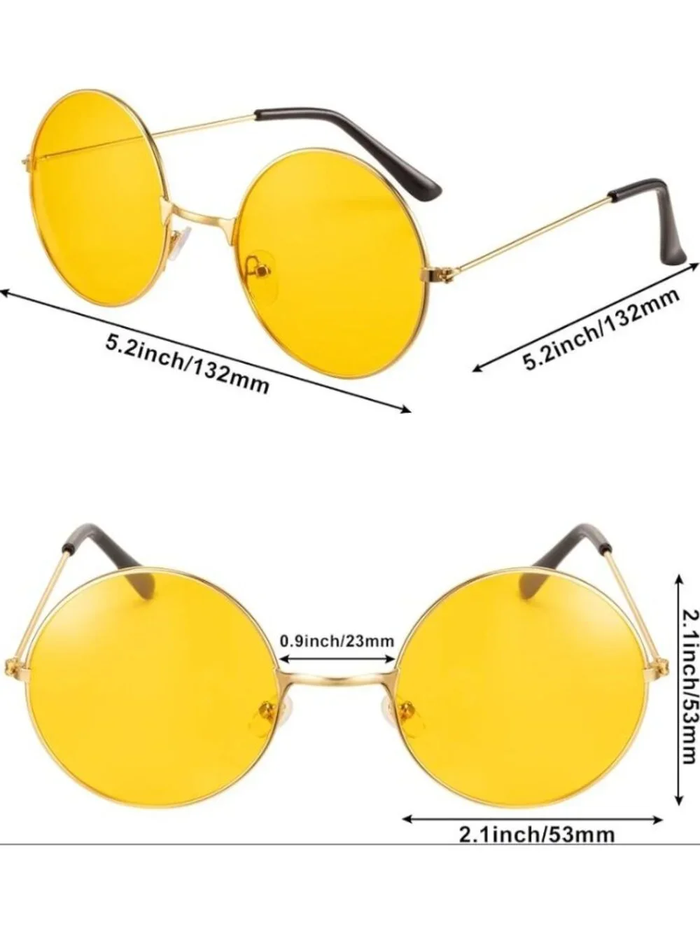 Retro Round Sunglasses With Gold Metal Frame & Yellow Lenses